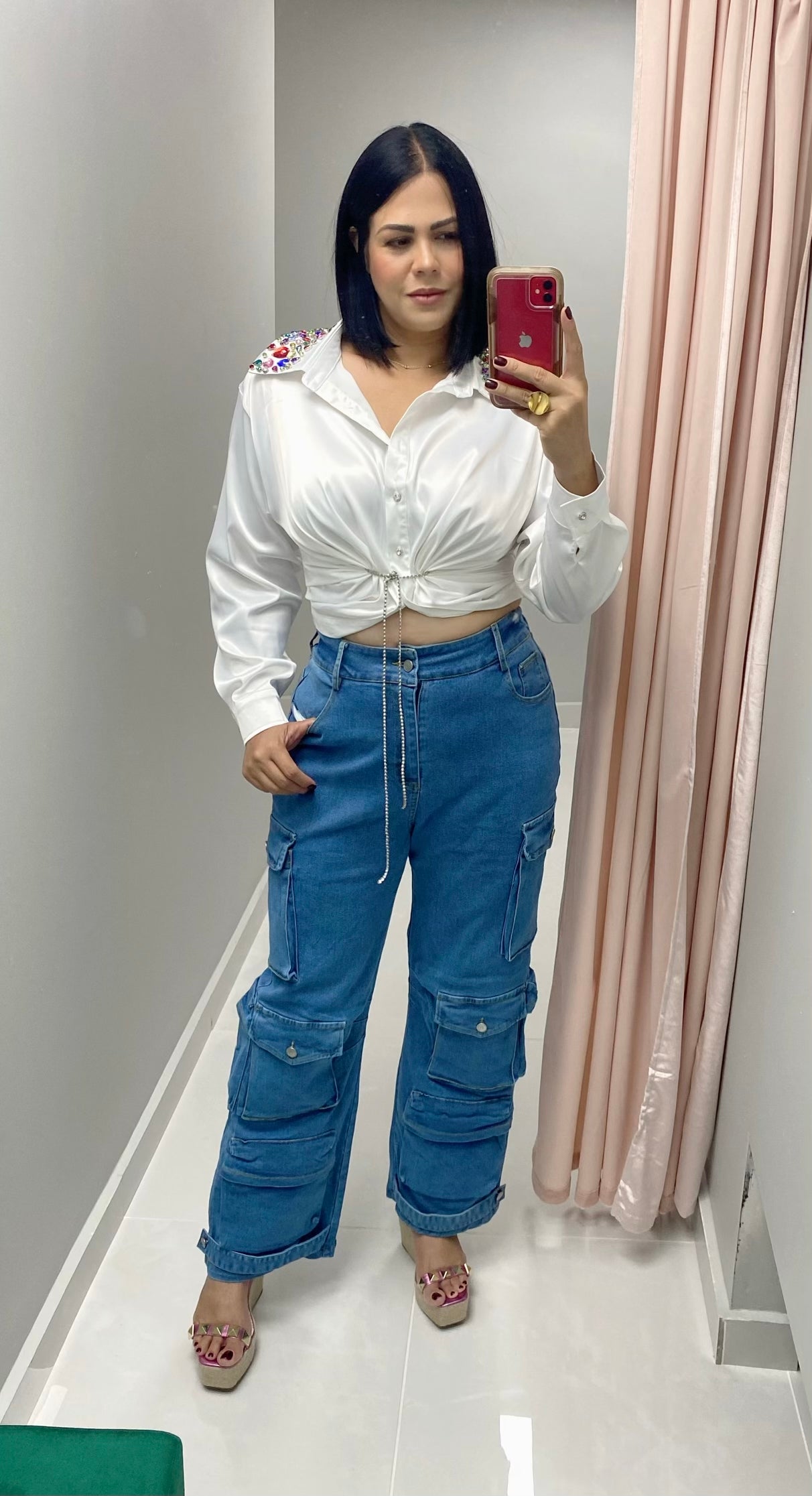 Jeweled Ruched Blouse