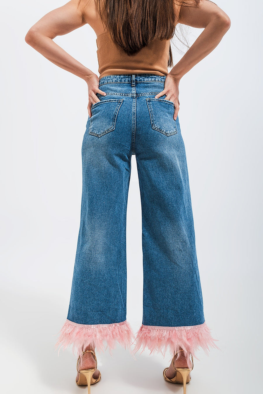 Pink Feather Trim Jeans