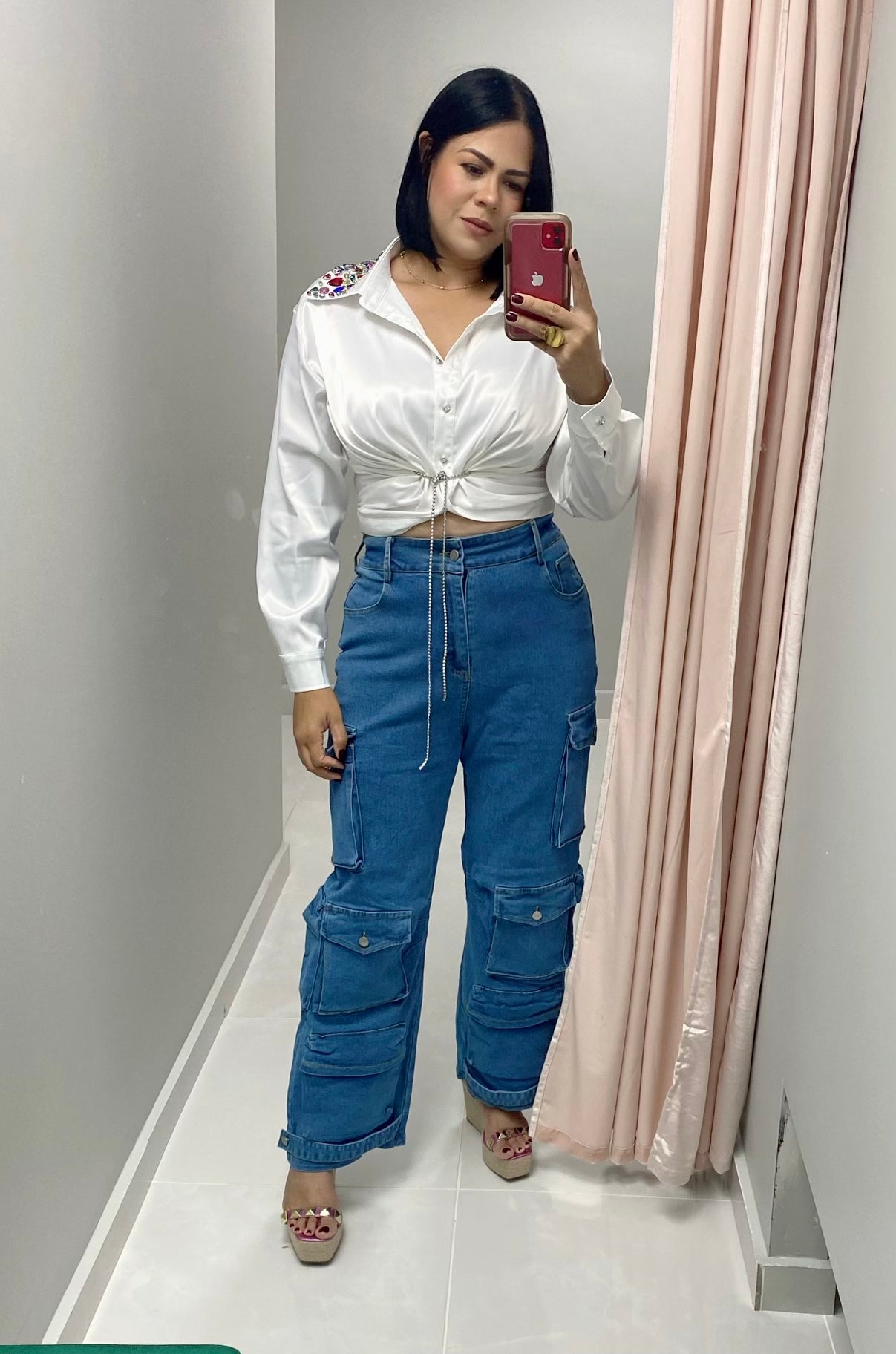 Jeweled Ruched Blouse