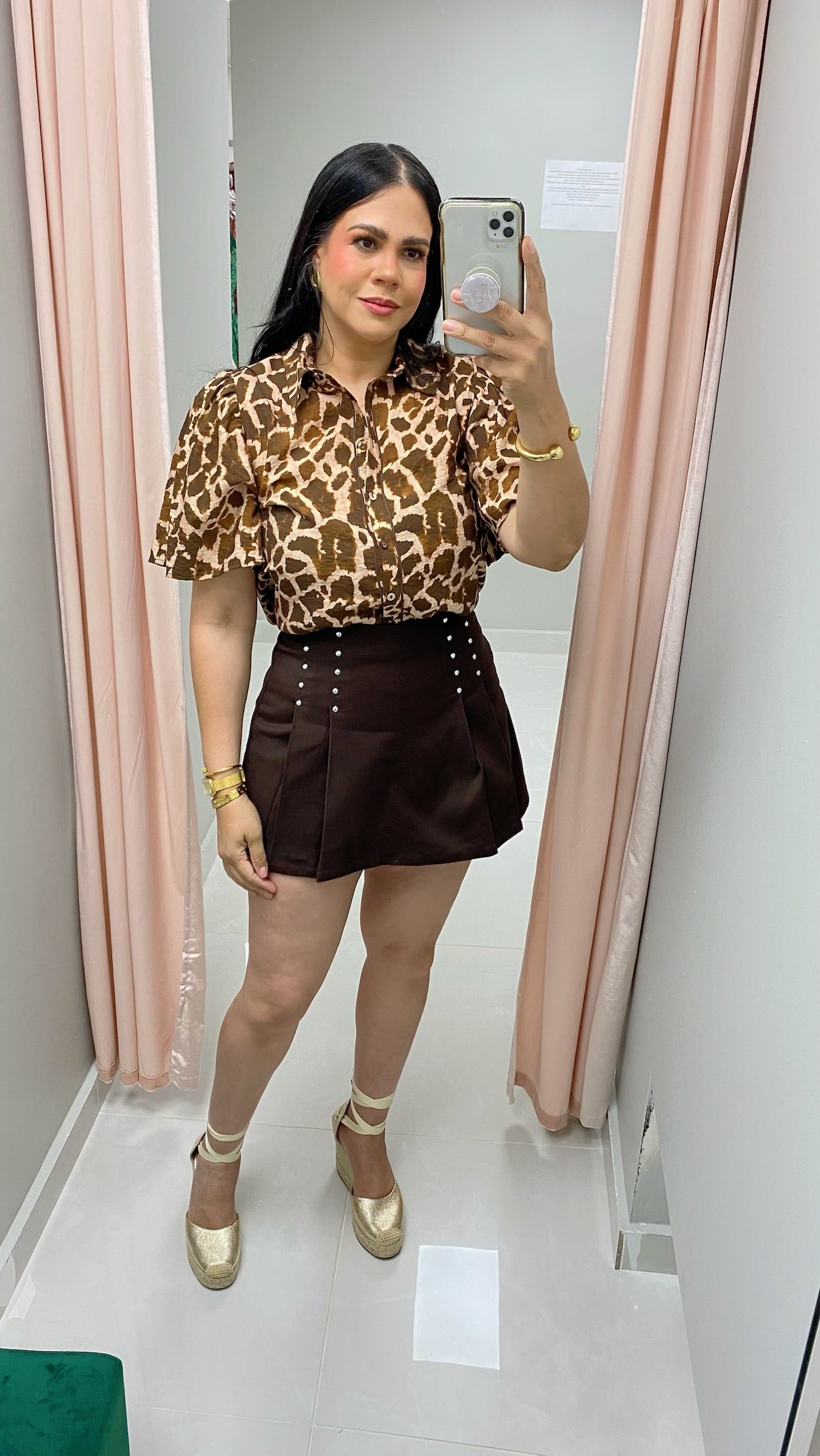 Chocolate Studded Pleated Skort