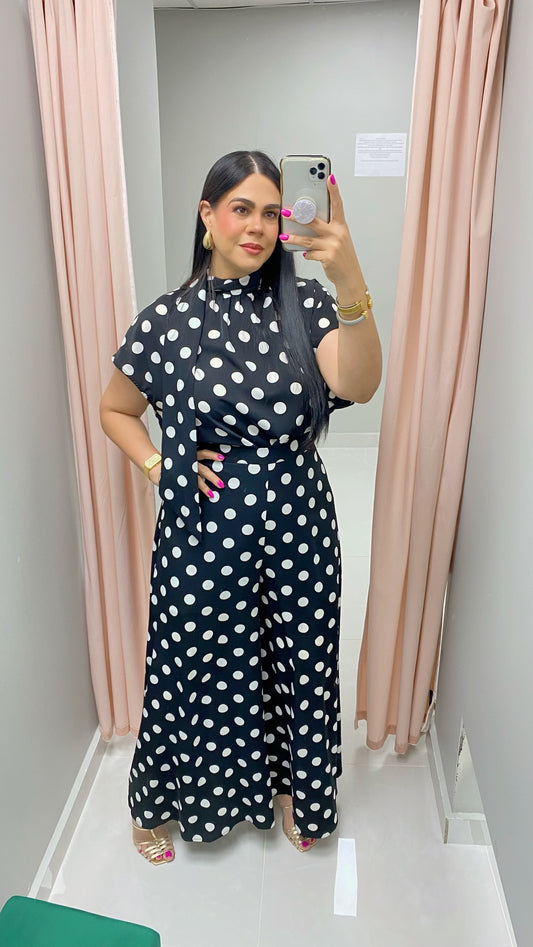 Black Polka Dots Pants Set