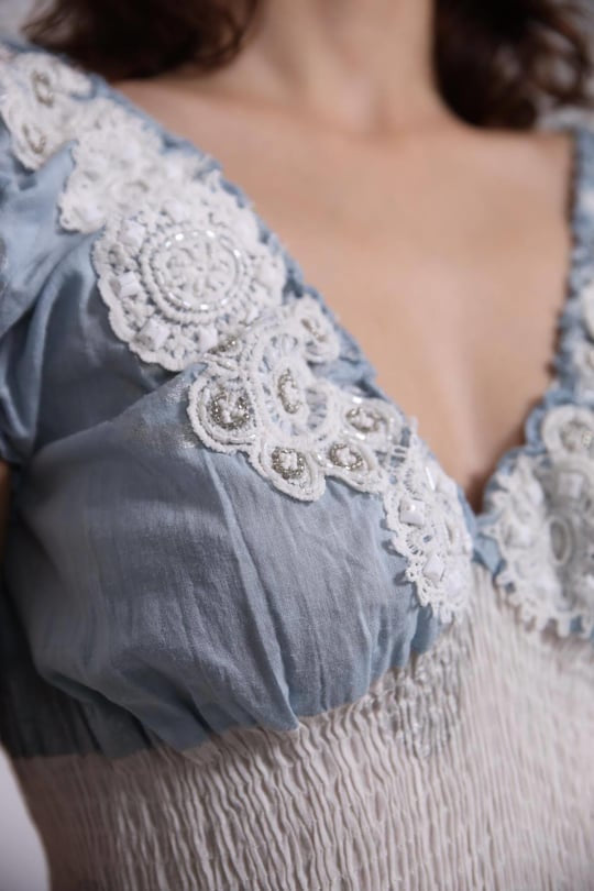 Sky Blue & White Maxi Dress