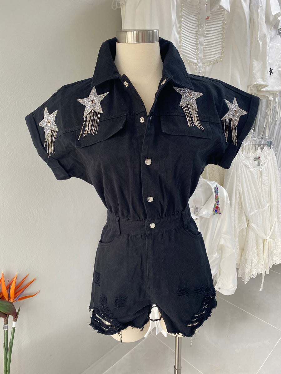 Star Patch Denim Romper