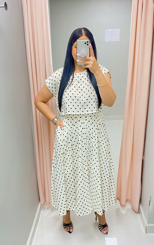 Vanilla Polka Dots Skirt Set