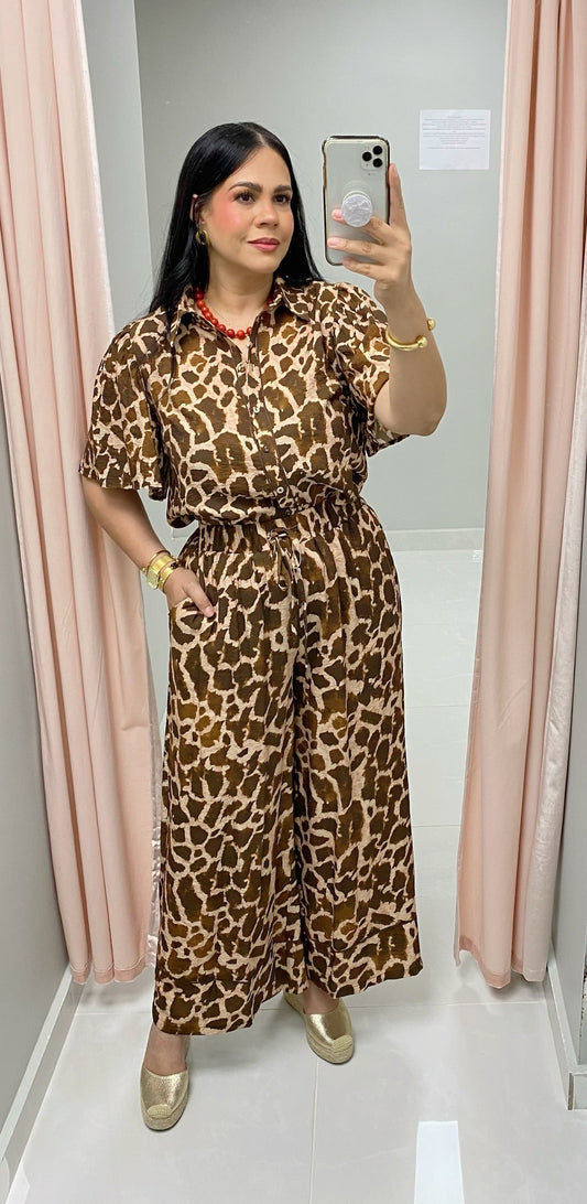 Savannah Brown Printed Pant Set