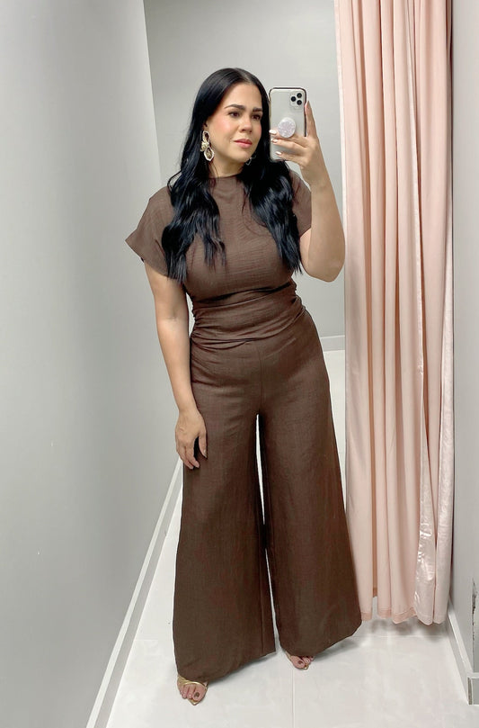 Brown Tie Back Jumpsuit