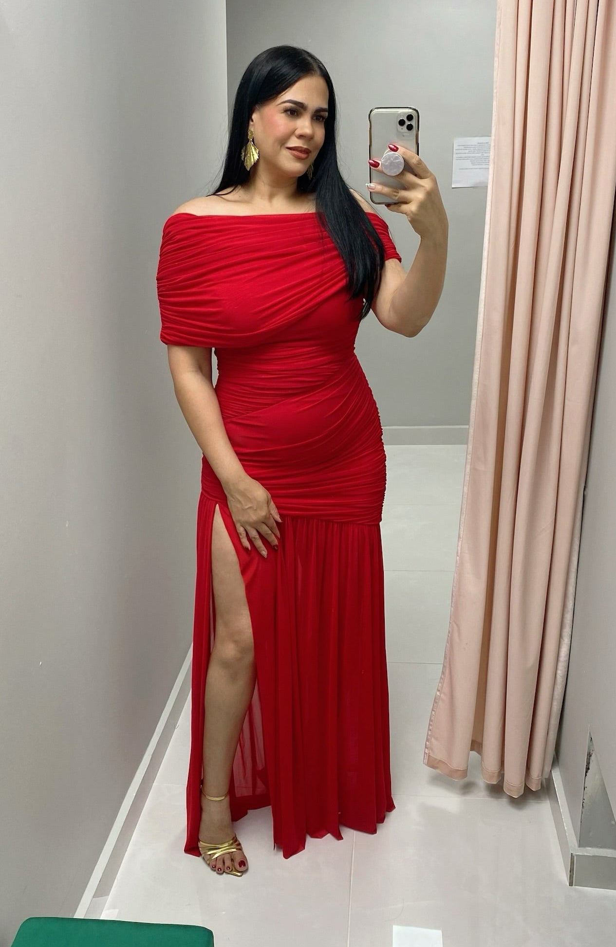 Off Shoulder Red Maxi Dress