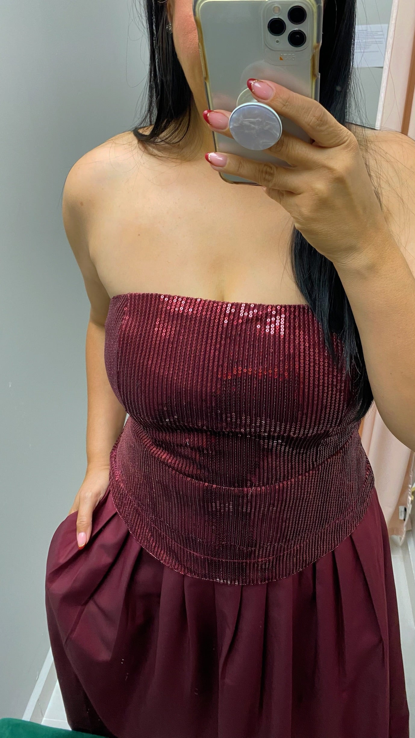 Burgundy Strapless Dress