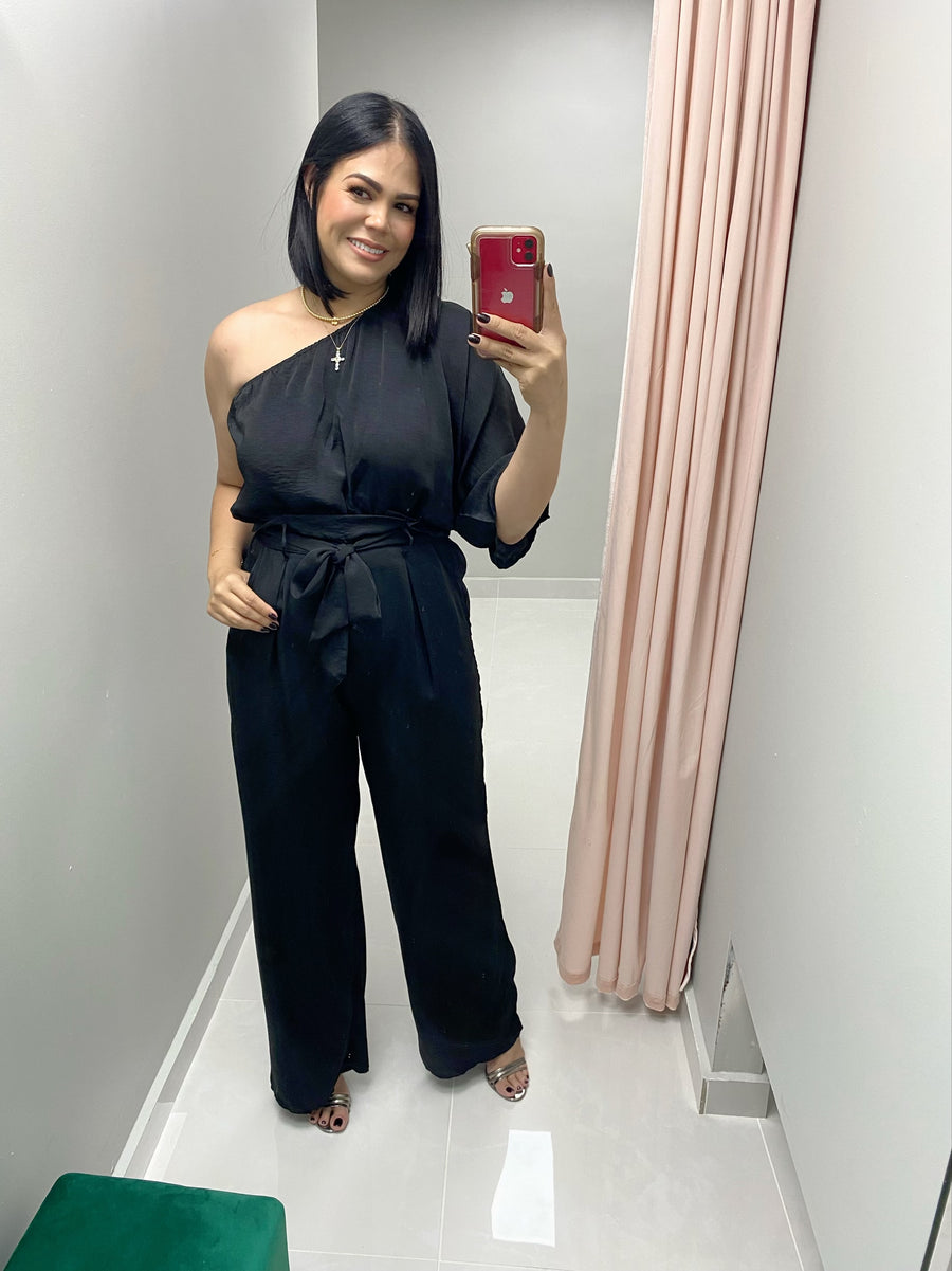 One Shoulder Black Jumpsuit