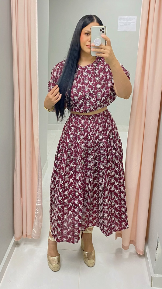 Grazia Maroon Skirt Set