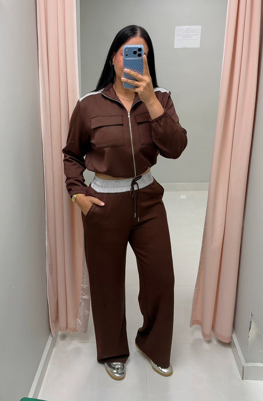 Brown Travel Pants Set