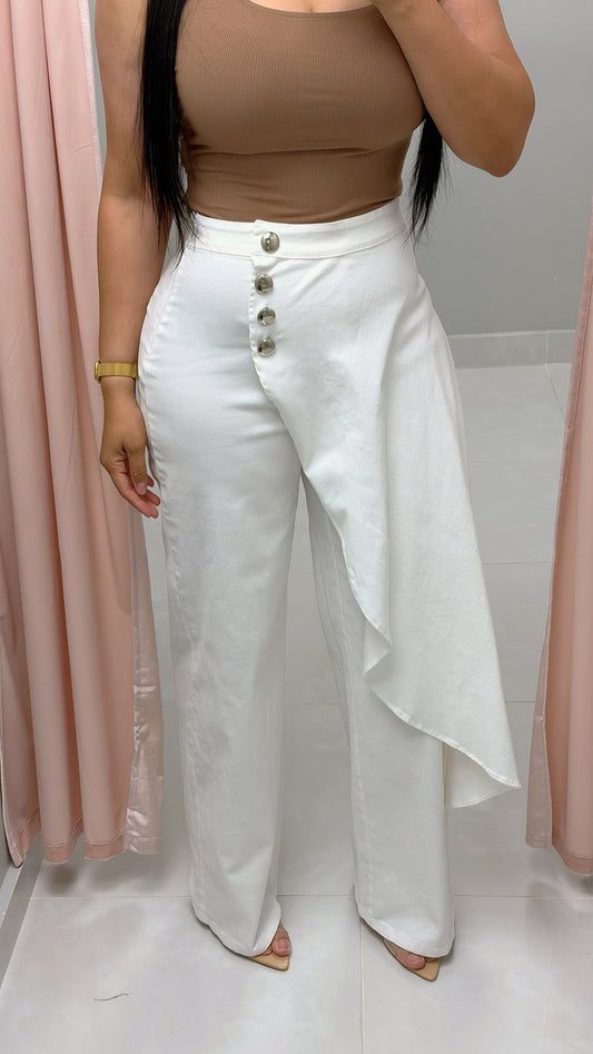 Nathalie Overlay White Denim Pants