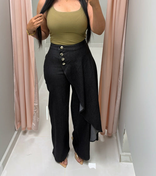 Nathalie Overlay Black Denim Pants