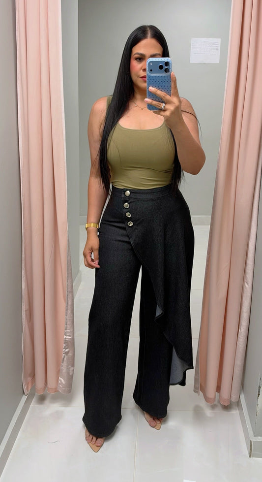 Nathalie Overlay Black Denim Pants