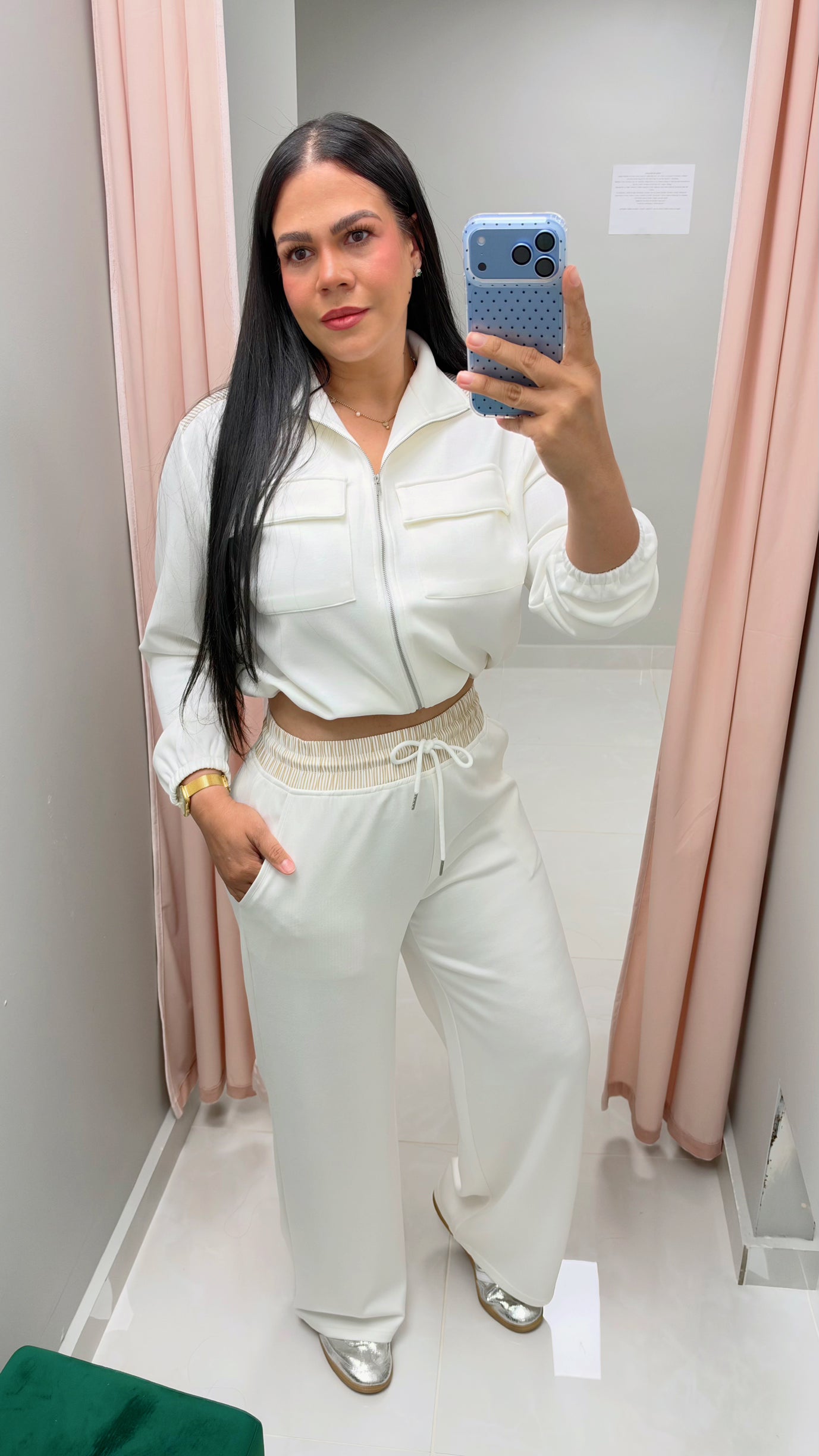 White/Taupe Travel Pants Set