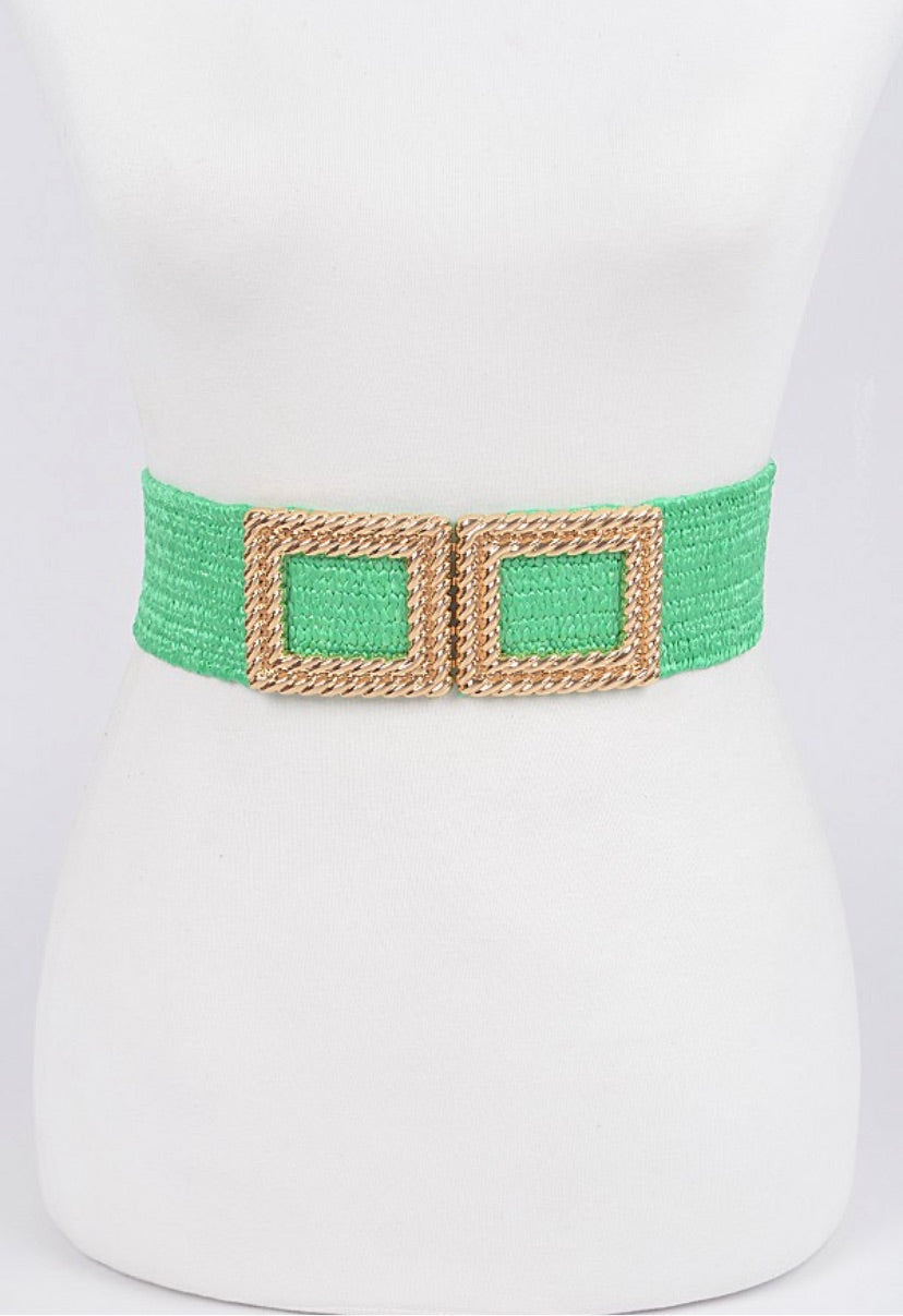 Metal Square Buckle Straw Stretch Belt