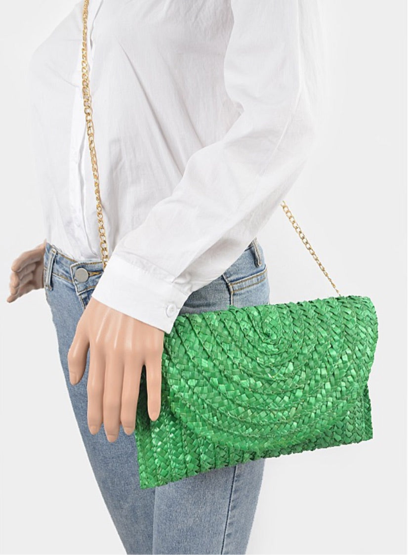 Straw Pom Pom Flap Bag