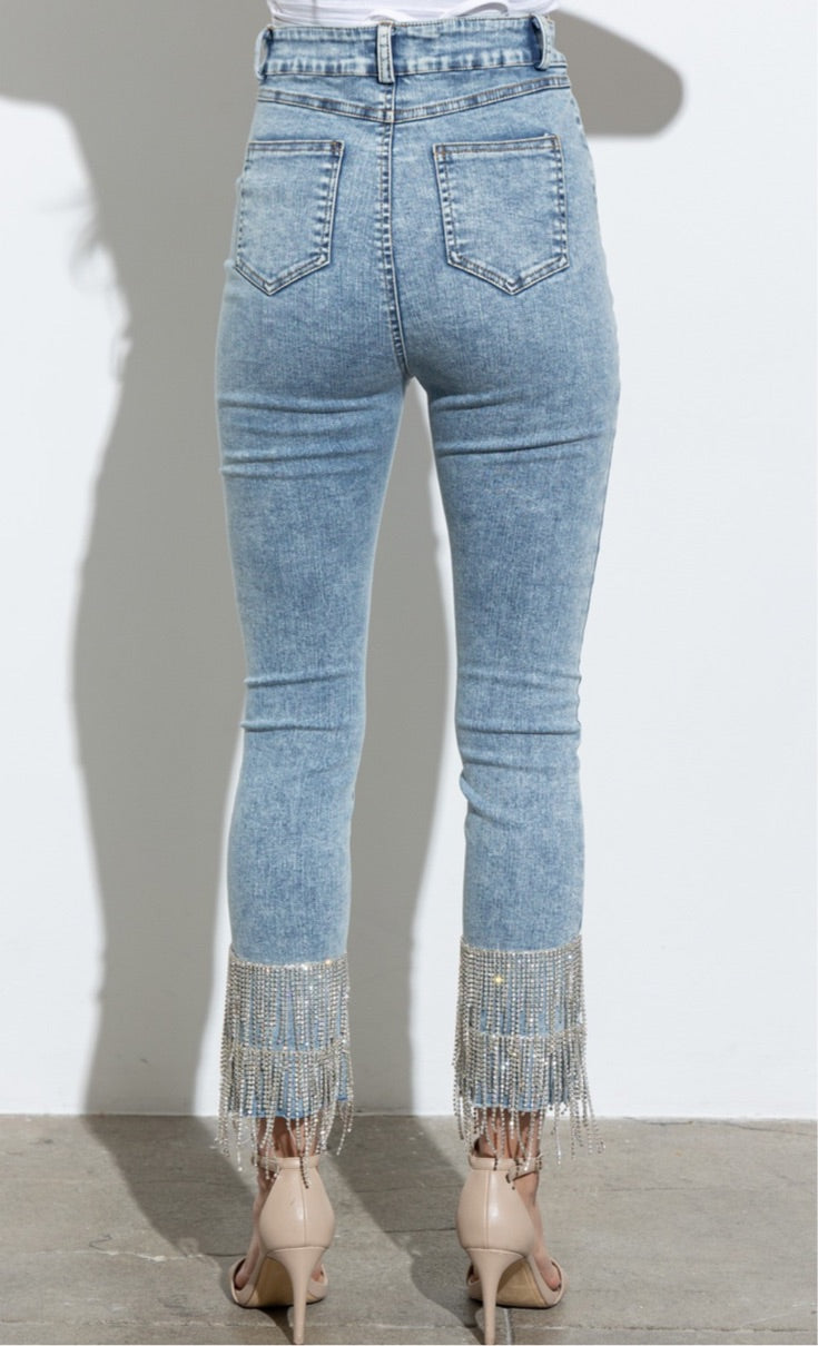 Rhinestone Fringe Crop Jeans