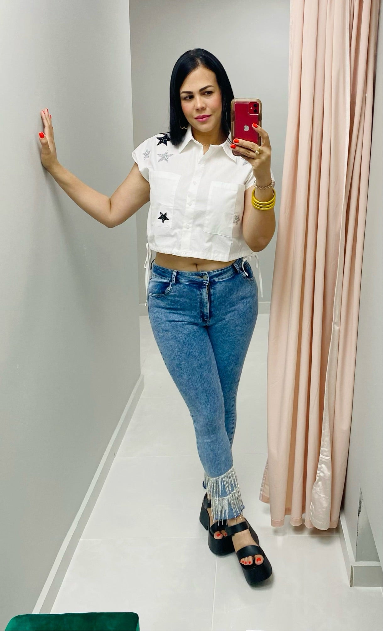 Rhinestone Fringe Crop Jeans