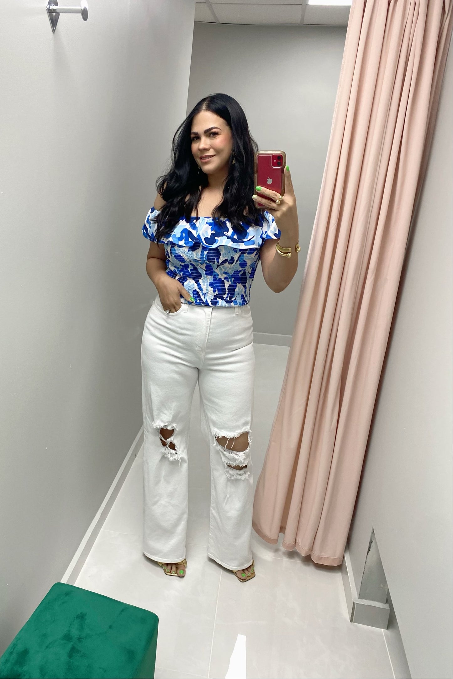 Berry Floral Smocked Off the Shoulder Top