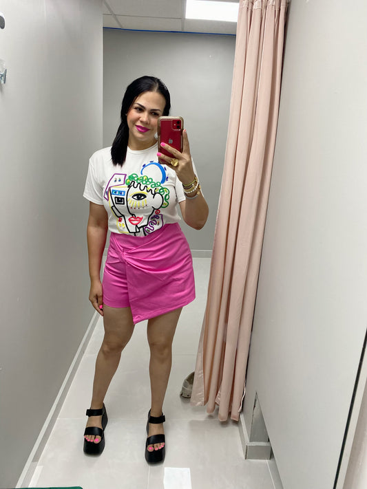 Lime or White Face Print  T-Shirt