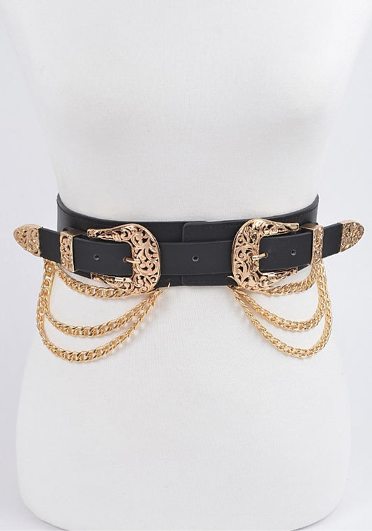 Silver or Gold Chain Layered Stretch Belt