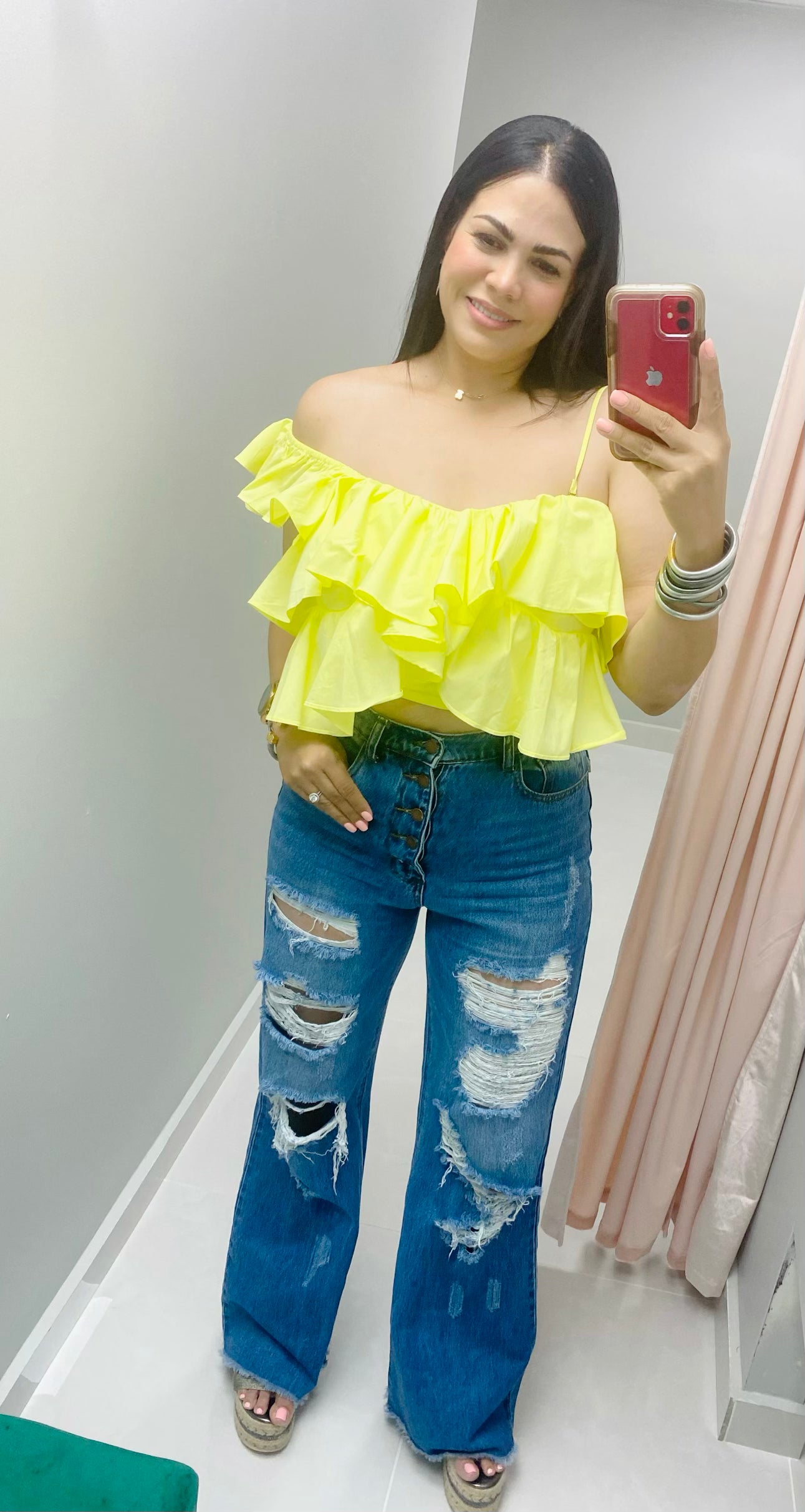 One Shoulder Ruffle Detail Poplin Top