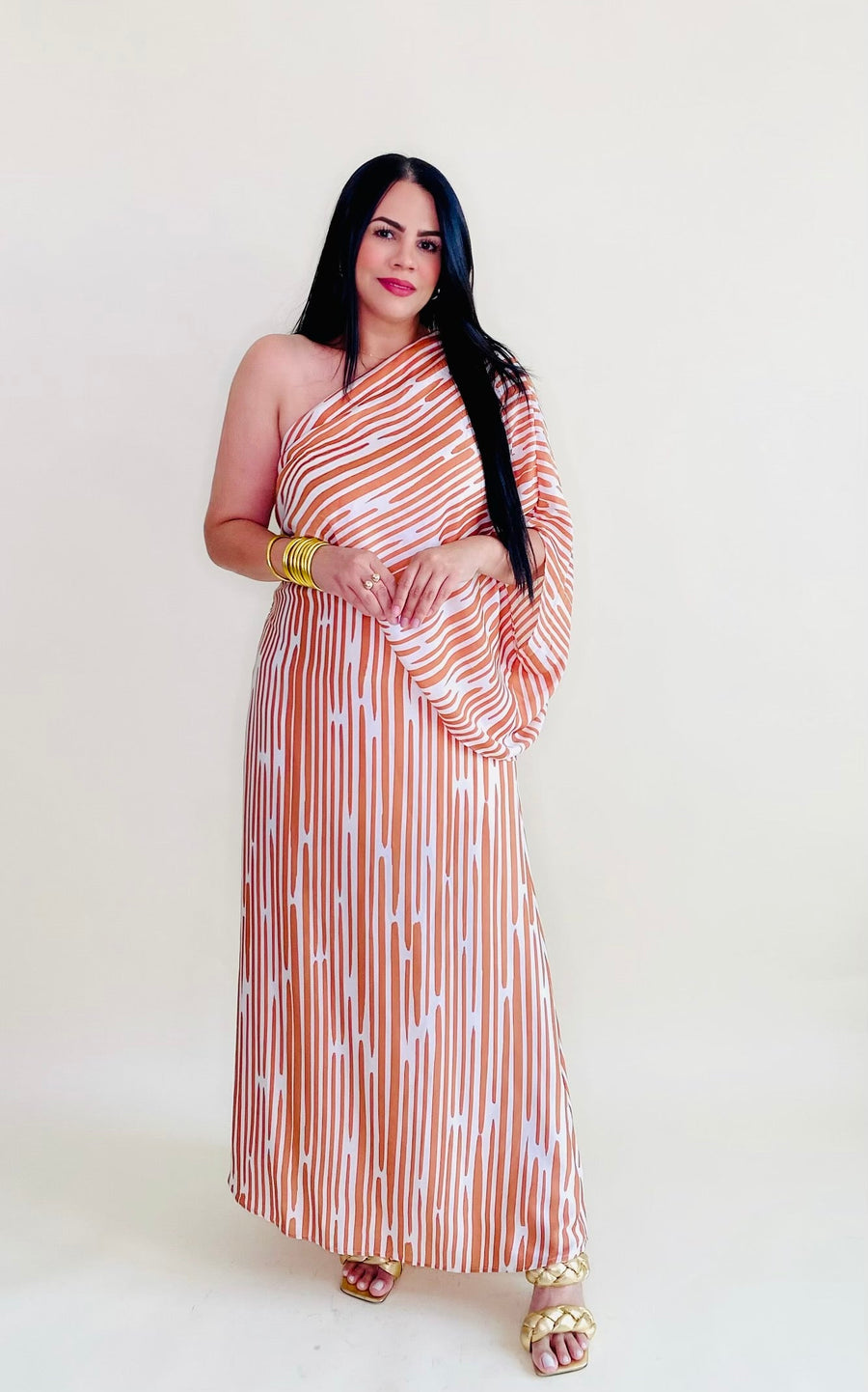 Mila Camel Stripe Maxi Dress