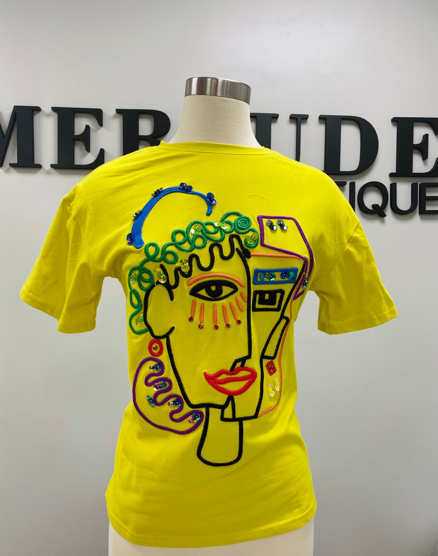 Lime or White Face Print  T-Shirt