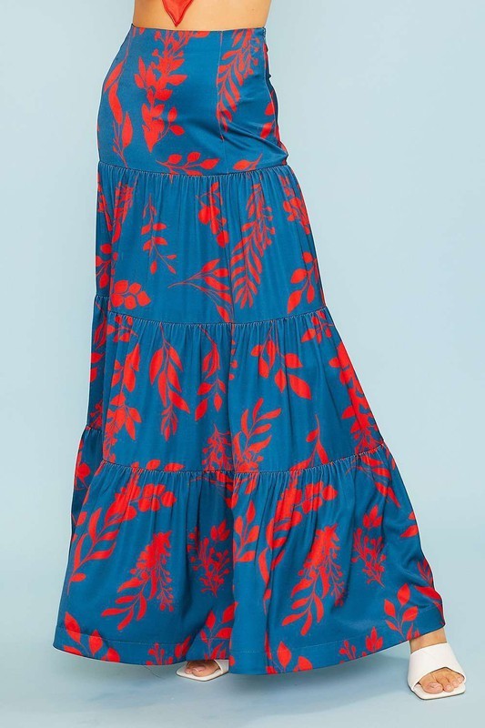 Shirring Navy/Red Maxi Skirt