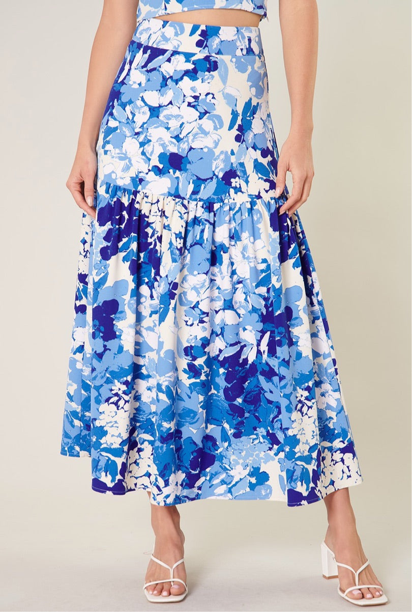 Berry Floral Flouncy Midi Skirt