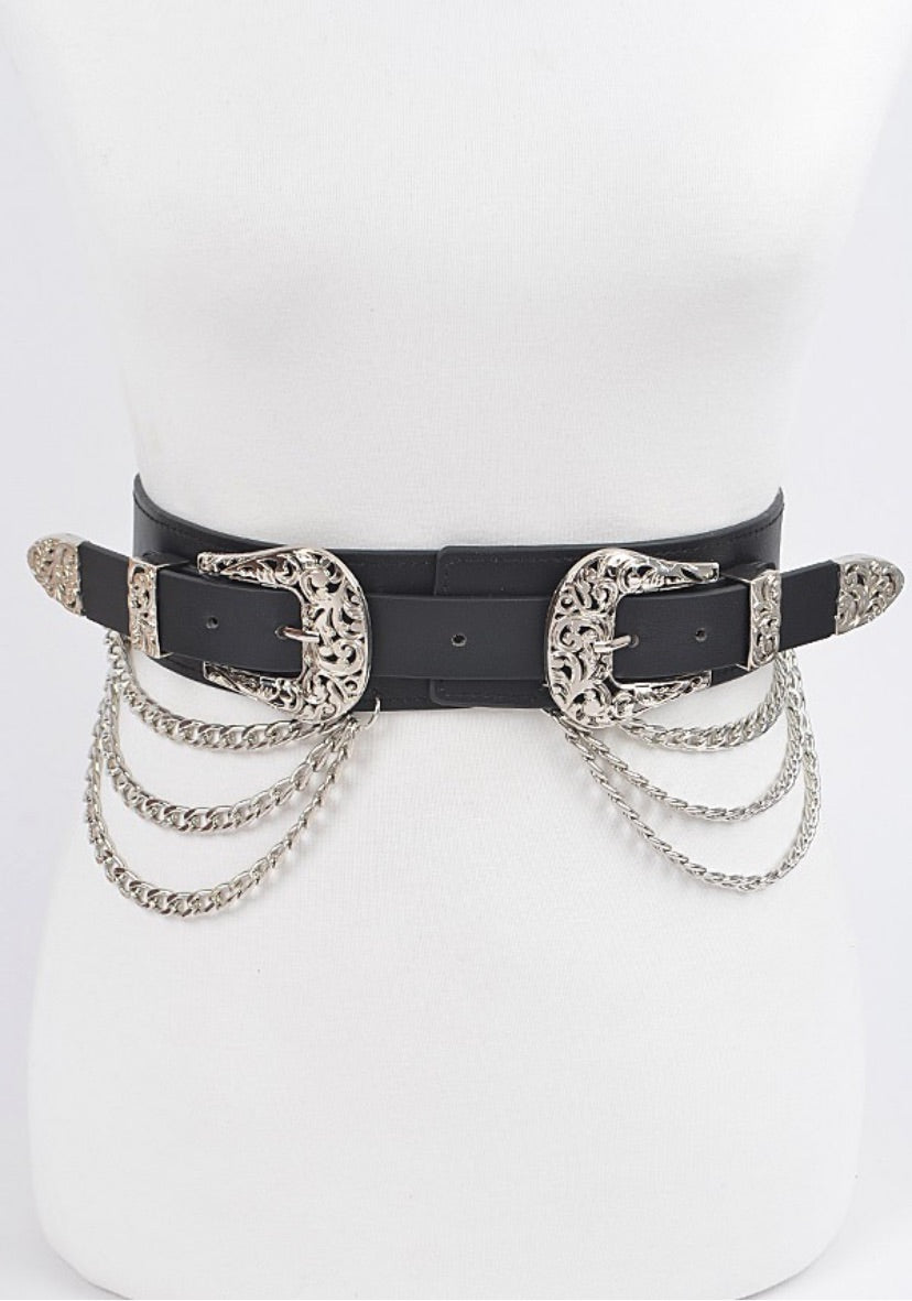 Silver or Gold Chain Layered Stretch Belt