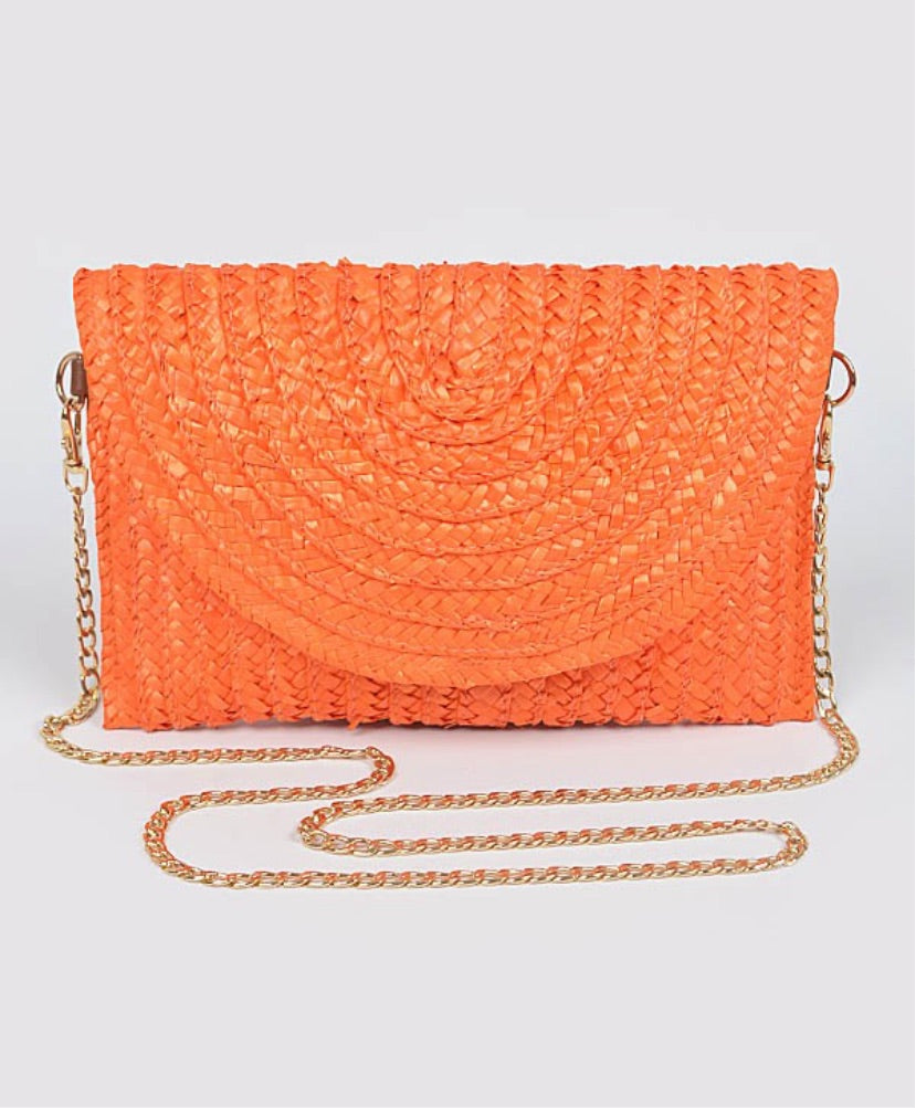 Straw Pom Pom Flap Bag