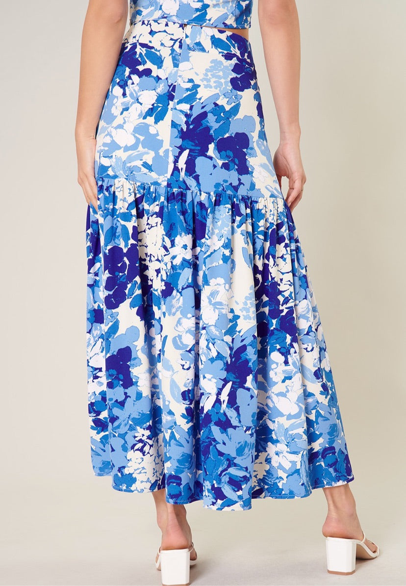 Berry Floral Flouncy Midi Skirt