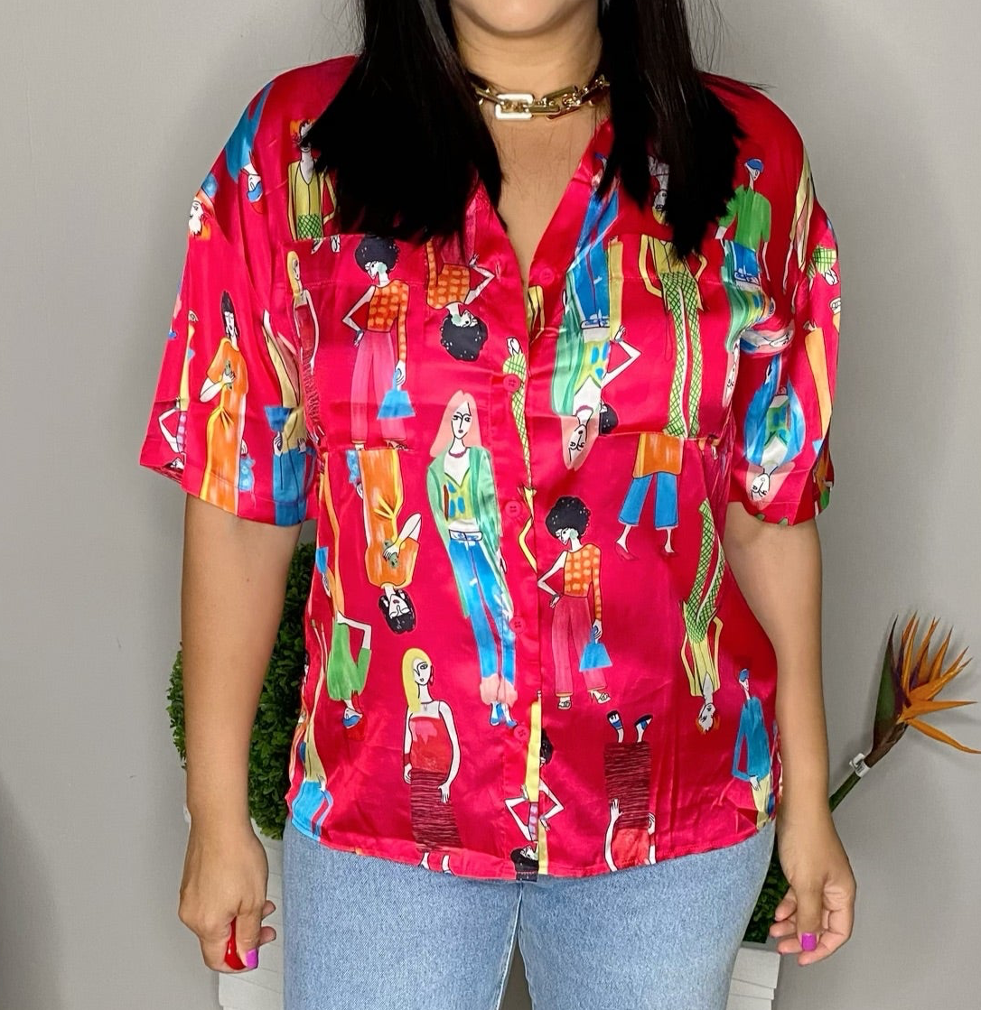 Girls Print Satin Shirt