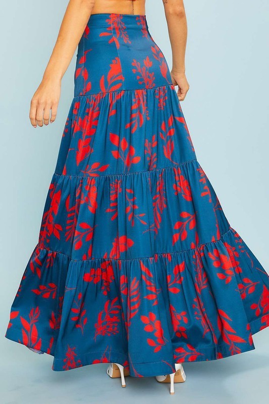 Shirring Navy/Red Maxi Skirt