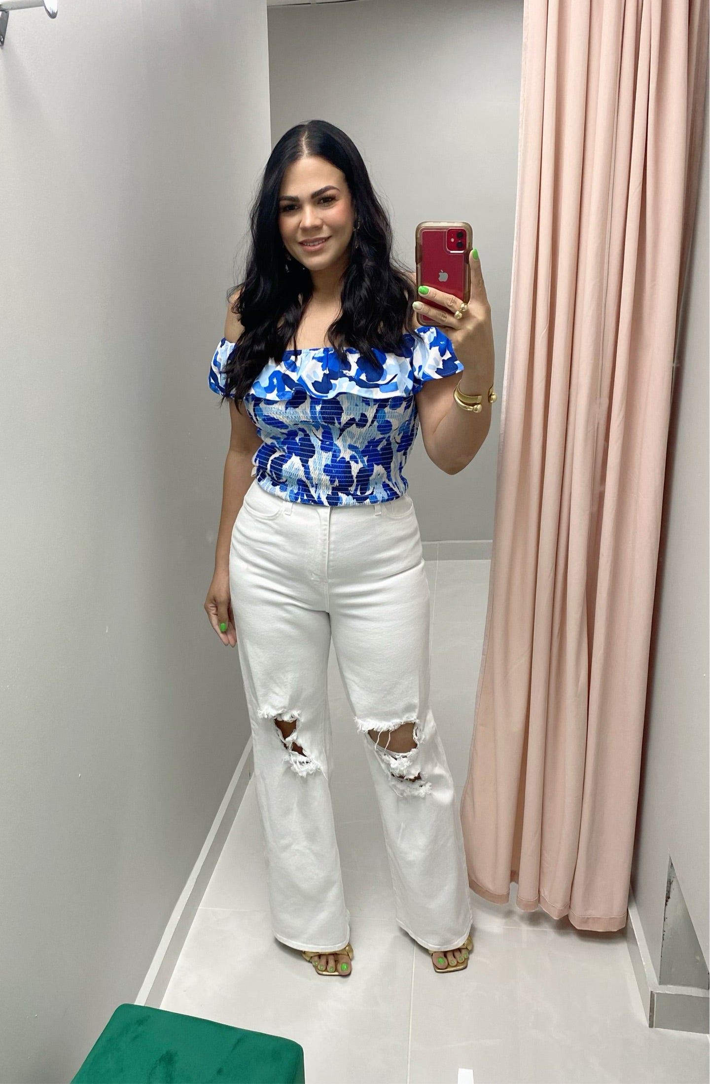 Berry Floral Smocked Off the Shoulder Top