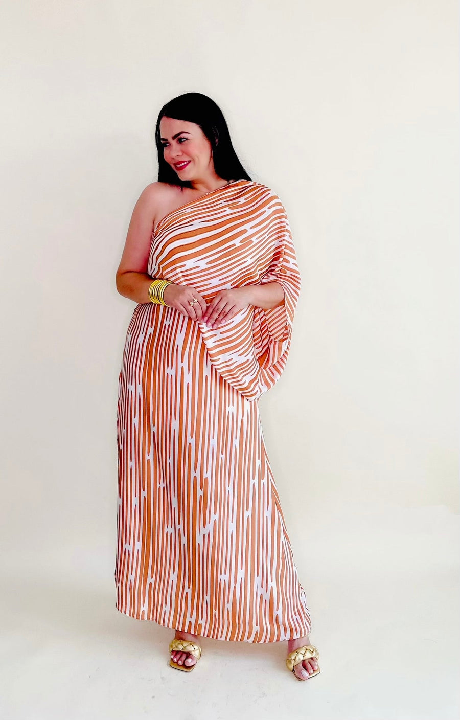 Mila Camel Stripe Maxi Dress