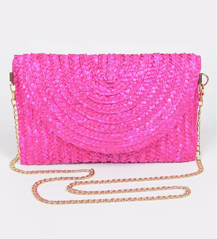 Straw Pom Pom Flap Bag