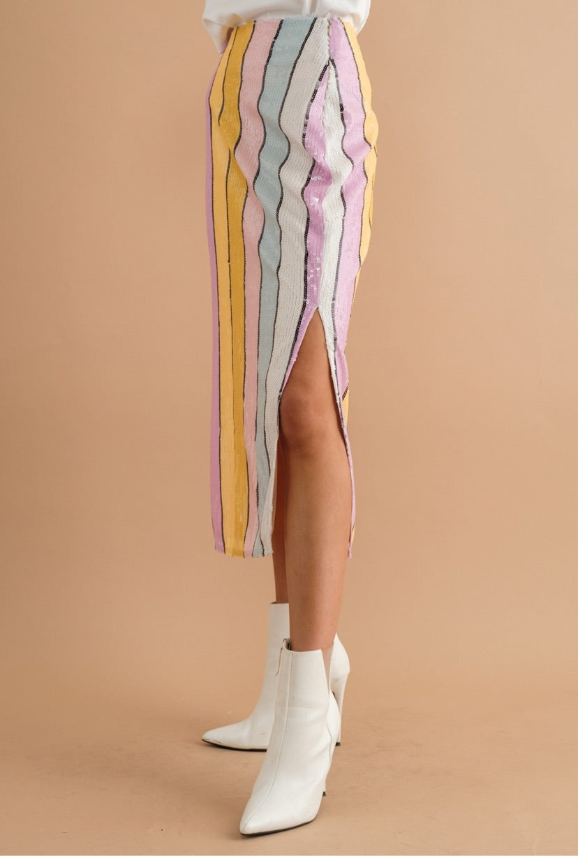 Stripe Sequins Midi Skirt
