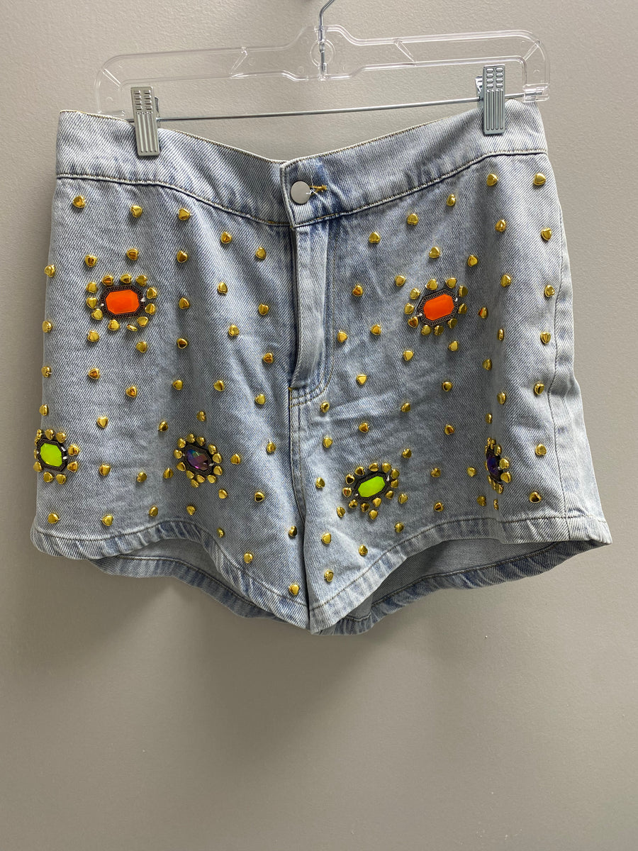 Jewel and Gems Detail Denim Short