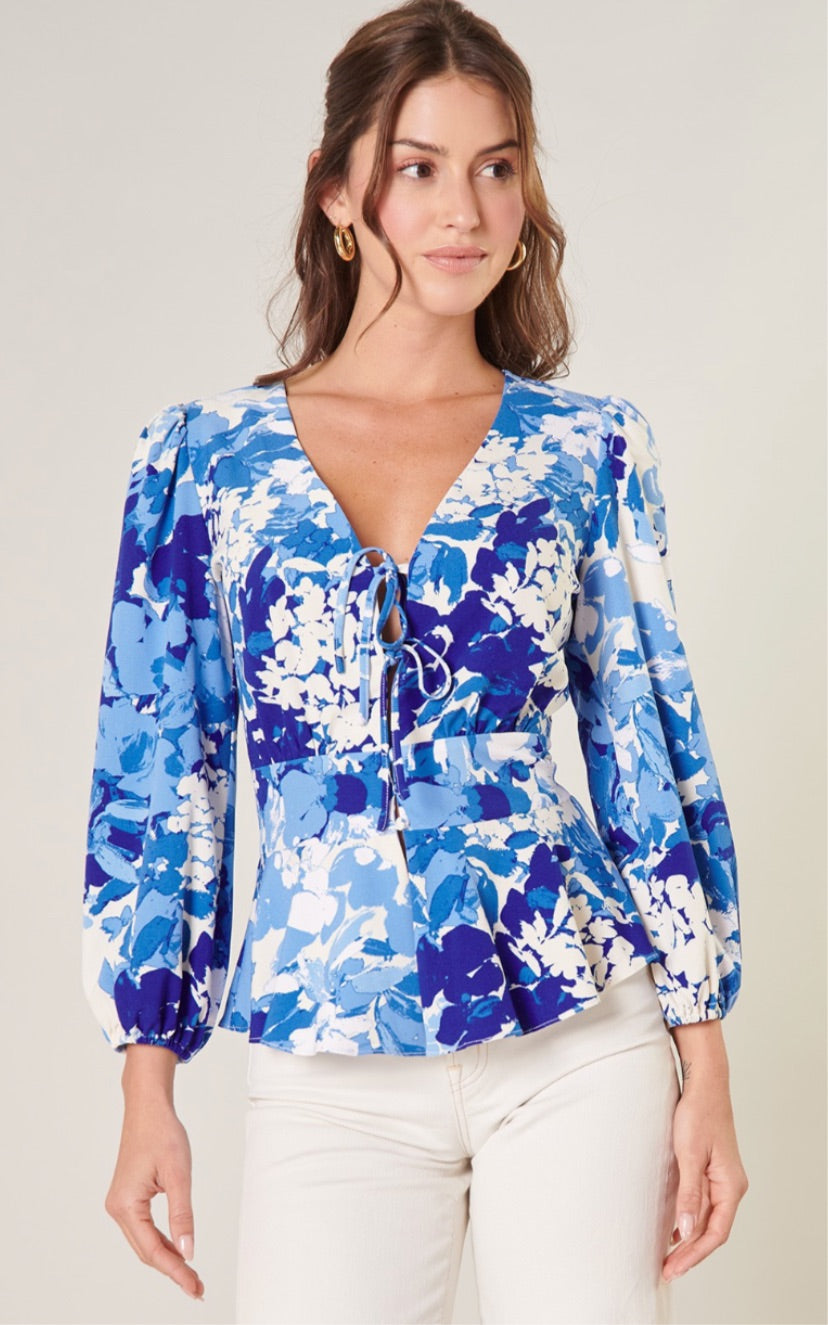 Berry Floral Galley Long Sleeve Blouse lo