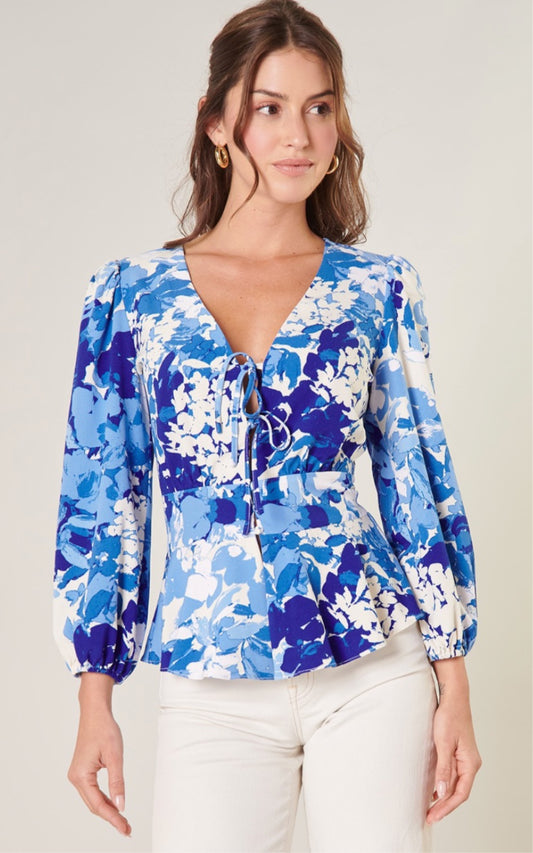 Berry Floral Galley Long Sleeve Blouse lo
