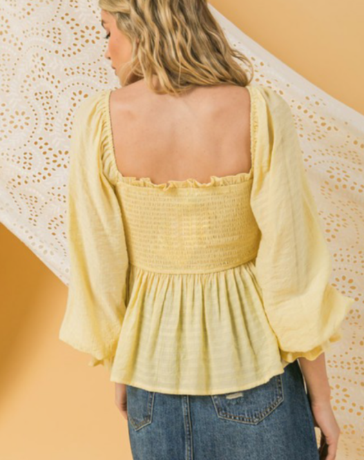 Yellow Front Tie Square Neck Top