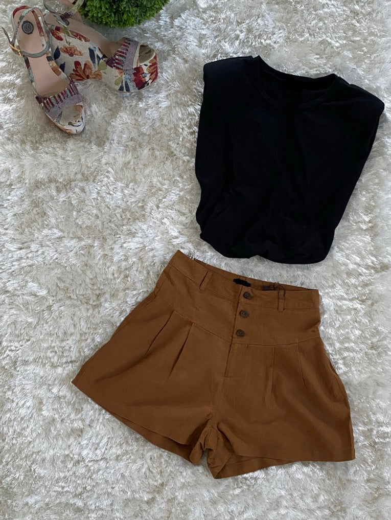 Camel-Brown Linen Short