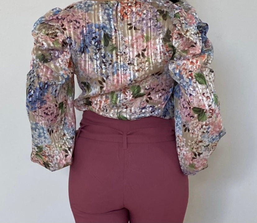 Floral Print Puff Sleeve Blouse