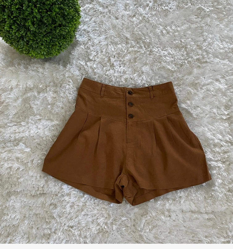 Camel-Brown Linen Short