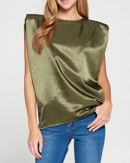 Olive Satin Muscle Padded Top