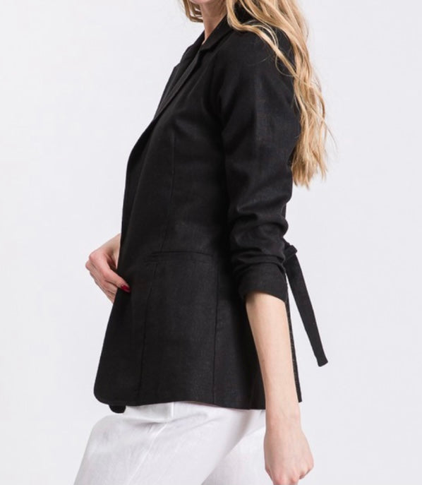 Linen Ruched Sleeve Blazer