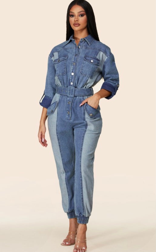 Denim Long Sleeve Jumpsuit